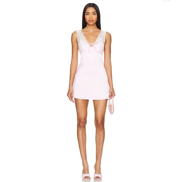 More To Come Dresses & Skirts - More to come Ruth Mini dress Elegant Pink Lace Trim Dress